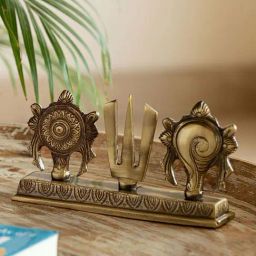 ExclusiveLane Golden Brass Shankh Chakra Namah Religious Showpiece Idol-picture-45