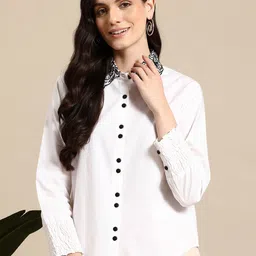 Mast & Harbour Floral Embroidered Puff Sleeves Pure Cotton Shirt Style Top-picture-13