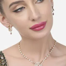 Zaveri Pearls Gold Tone Dazzling Cubic Zirconia Designer Necklace & Earring Set-ZPFK15417-picture-28
