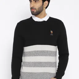 U.S. Polo Assn. Denim Co. Men Black & Grey Striped Pullover-picture-41