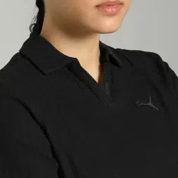 Puma Black Premium Essentials Regular Fit Ribbed Polo T-Shirt image 5