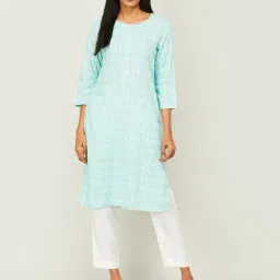 Melange by Lifestyle Blue & White Rayon Printed Kurta-image-31