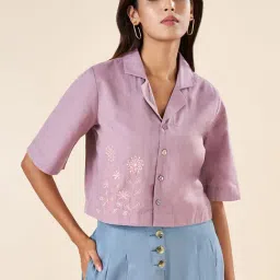 Akkriti by Pantaloons Purple Cotton Embroidered Shirt-picture-30