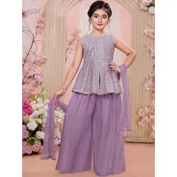 Lagorii Girls Ethnic Motifs Embroidered Empire Thread Work Kurta with Palazzos & With Dupatta-picture-50