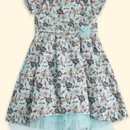 Pantaloons Junior Blue Cotton Floral Print Party Dress-picture-12