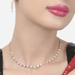 Zaveri Pearls Rose Gold Cubic Zirconia Contemporary Sleek Necklace & Earring Set-ZPFK15484-picture-29