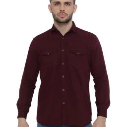 Kuons Avenue Dark Plum Slim Fit Denim Shirt-picture-35