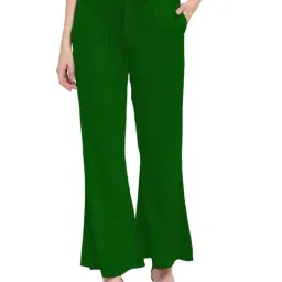 PATRORNA Dark Green Mid Rise Relaxed Fit Bootcut Trousers-image-12