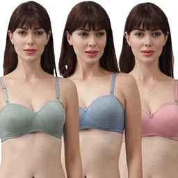 spunn Women's Cotton Blend Light Padded Wirefree T-Shirt Bra Combo image 1
