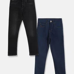 Tales & Stories Pack Of 2 Solid Button Down Jeans - Black & Blue-picture-36