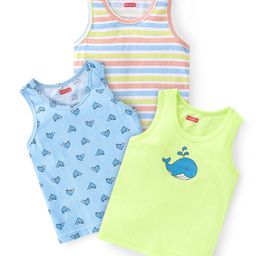 Babyhug 100% Cotton Knit Sleeveless Sandos Striped & Dolphine Print Pack of 3 - Multicolour-picture-33