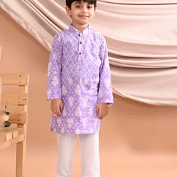 Kinder Kids Full Sleeves Ethnic Motif  Designed Kurta Pyjama - Purple-image-67