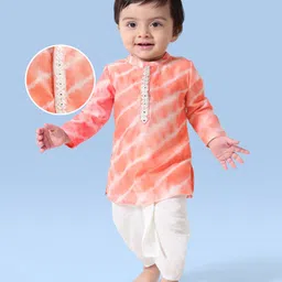 EARTHY TOUCH Chanderi Woven Full Sleeves Printed Dhoti Kurta Set - Orange-picture-19