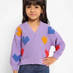 Somersault Cotton Full Sleeves Hearts Embroidered Cardigan - Purple-picture-23