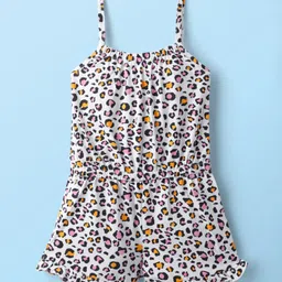 Smarty Girls 100% Cotton Singlet Sleeves Jumpsuits Leopard Print - White-picture-27