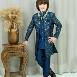 Ahhaaaa Brocade Sequins Embellished Ethnic Designed Sherwani Pant Set - Blue-picture-18