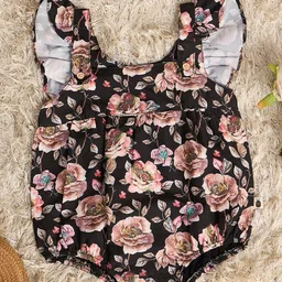 StyloBug Cap Sleeves Floral Printed Onesie - Black image 1
