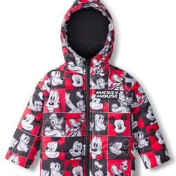 Babyhug Disney Woven Full Sleeves Hooded Winter Jacket With Mickey & Friends Print - Red-picture-23