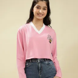 Lil Tomatoes Cotton Knit Full Sleeves Ace Text Printed Crop Top - Pink-picture-23