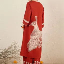 Indo Era Women Ethnic Motifs Printed Regular Thread Work Kurta with Palazzos image 2