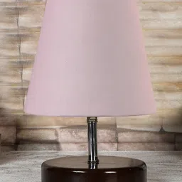 Devansh Cotton Round Brown Wood Table Lamp - Grey image 2