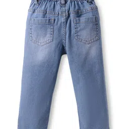Babyhug Full Length Washed Denim Jeans with Text Embroidery - Blue image 2