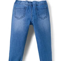 Babyhug Denim Full Length Washed Jeans With Stretch & Text Print - Navy Blue image 2