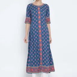 IKRASS Floral Printed Round Neck A-Line Kurta-image-48