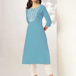 KALINI Women Floral Embroidered Keyhole Neck Floral Kurta-picture-19