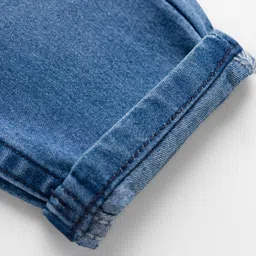 Babyhug Denim Full Length Washed Jeans With Stretch & Text Print - Navy Blue image 3