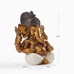 Pure Home and Living Gold-Toned & White Religious Sitting Ganesha Idol Showpiece image 2
