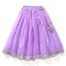 Babyhug Woven Frill Sleeves Floral Sequenced Embroidered Choli Lehenga & Dupatta Set with Tassle Detailing - Lavender image 4
