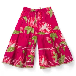 teentaare Teentare Cotton Woven Three Fourth Sleeves Kurta Sharara & Dupatta Set With Floral Print - Red image 4