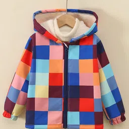 YK Girls Multicolor Checked Hooded Fleece Jacket-image-45