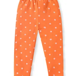 Babyhug Single Jersey Knit Full Length Leggings with Stretch Polka Dots & Rainbow Print Pack Of 3 - Orange & Purple image 5