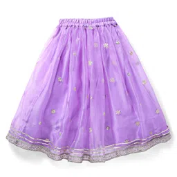 Babyhug Woven Frill Sleeves Floral Sequenced Embroidered Choli Lehenga & Dupatta Set with Tassle Detailing - Lavender image 5