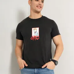 celio celio* Black Regular Fit Printed Cotton Crew T-Shirt-picture-10