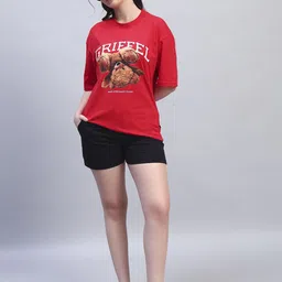 GRIFFEL Graphic Printed Pure Cotton Round Neck T-Shirt With Shorts Co-Ords image 3