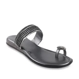 Mochi Gun Metal Toe Ring Sandals-image-11