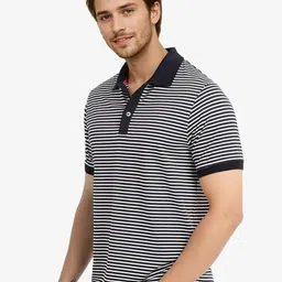 RARE RABBIT Men Striped Polo Collar Cut Outs T-shirt image 4
