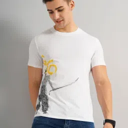 celio* White Regular Fit Printed Cotton Crew T-Shirt-image-8