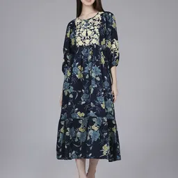 Saffron Threads Women Floral Printed Cotton Fit and Flare Midi Dress-picture-30