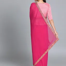 Ethnovog Pink Solid Poly Georgette Saree image 3