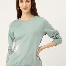 Sera Women Mint Green & Silver Glitter Heart Print Detail Sweatshirt-picture-10