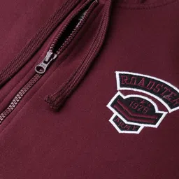 Roadster Men Burgundy Solid Hooded Sweatshirt image 5