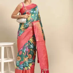 Silk Land Silk Green Woven Saree With Unstitched Blouse-image-90