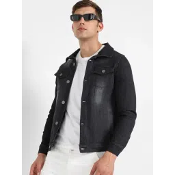 Campus Sutra Black Regular Fit Denim Jacket image 3