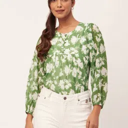 Moomaya Green & White Floral Print Top-picture-10