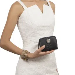 Hidesign Flower Child Black Textured Zip Around Wallet for Women-image-35