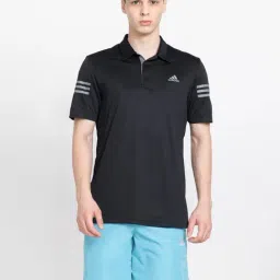 adidas Black Regular Fit 3 Striped Sports Polo T-Shirt-image-65